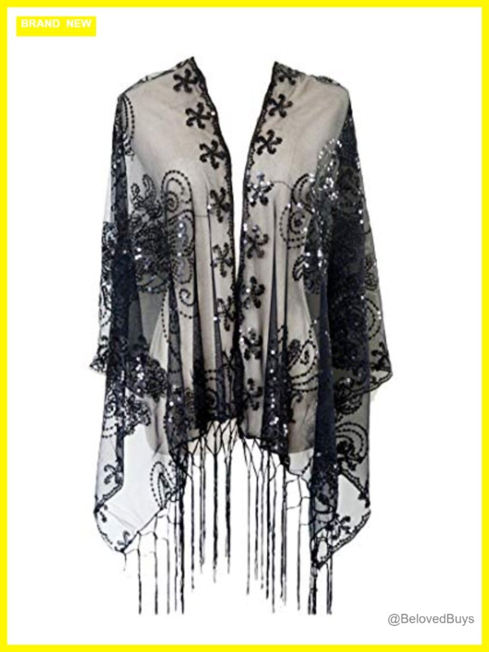 Sequin Fringed Evening Shawl Wrap Scarf